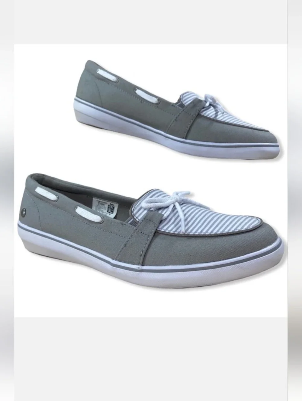 Grasshoppers Windham Stripe Slip-On Canvas Boat Shoes/Sneakers Gray/White Sz 8.5